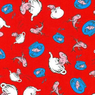 FQ Dr. Seuss The Cat in the Hat Fish in Cups on Red Fat Quarter