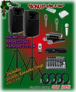   800 watt PRO KARAOKE / DJ / PA System, CAVS Player w/USB Drive & Music