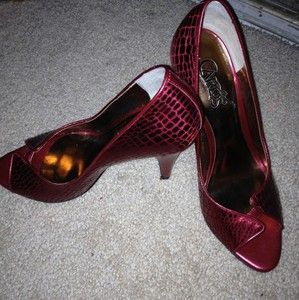 CARLOS By Carlos Santana Pounce Leather Shoes Sz 7 1 2 Red Peep Toe 