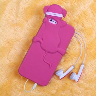 For APPLE iPhone 5 Peeking Pets Silicone Skin Case Cover Hot Pink Dog