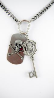 Rocker Jewelry Skeleton Key Pendant Skull Dogtag Combo