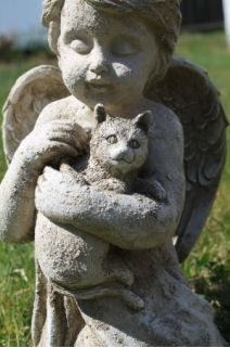 Angel w Cat Kitten Pet Memorial Statue Garden Decor