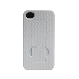 Hard Back Case Cover Skin for iPhone 4 4G 4S in White with Kick Stand 