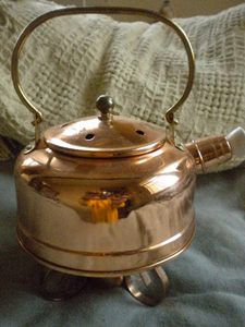 COPPER BRASS TEAPOT TEA KETTLE FOR POTPOURRI WITH STAND CANDLE NEW