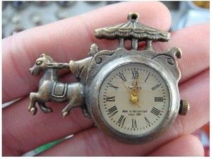 Collectiable Brass Carriage Horse Pocket Watch Clock