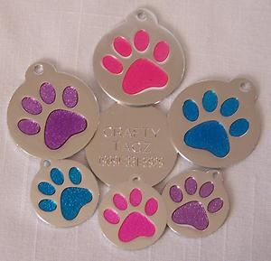 Glitter ID Tag   Dog Pet Cat CUTE Paw Print Blue/Purple/Pink