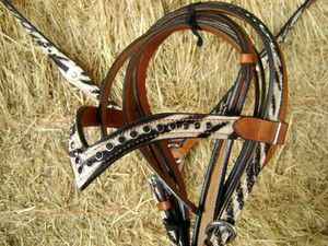 ZEBRA OVERLAY BLACK CRYSTAL LEATHER WESTERN HORSE BRIDLE HEADSTALL 