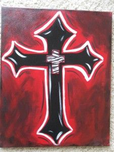hand painted cross on canvas with zebra cross center