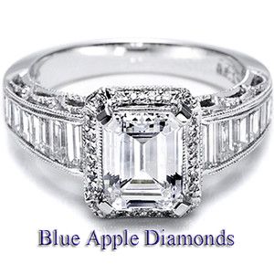 Carat Emerald Cut Center vs Diamond Certified Engagement Ring 18K 