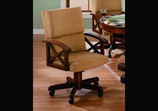 Solid Oak Upholstered Poker Arm Chair Wood Frame Caster