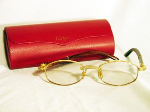 Cartier Glasses Wood Frame Gold w Diamond Accents