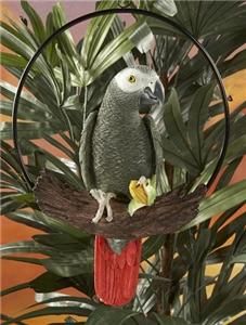 African Grey Parrot on Perch Colorful Resin Tropical Tiki Bar Beach 