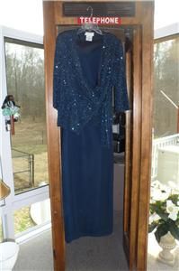 Chadwicks Navy Evening Dress with Jacket Preowned Size 14