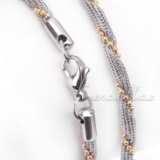 Mens Womens Silver Mesh Golden Beads Chain Link Stainless Steel 4mm 
