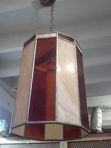 VTG Cathedral Arts & Crafts/Mission Style Swag Light Fixture Stained 