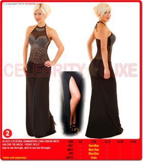 New Ladies Black Diamantes Long Maxi Dress Cocktail Club Formal 8 10 