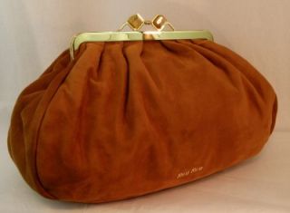 MIU MIU by Prada Handbag Purse Maxi Clutch Brown Tan Suede Clutch 