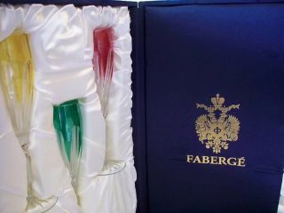 Faberge Colored Crystal Champagne Flutes in Original Presentation Box 