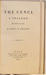 The Cenci by Percy Bysshe Shelley   FIRST EDITION   IN A FINE LEATHER 