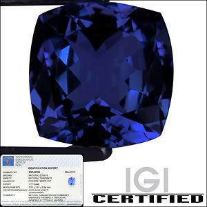 IGI Certified 1 77 Ct AA Natural DBlock Tanzanite Cushion Cut Deep 