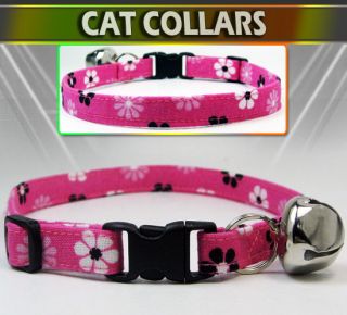   Black White Daisies Safety Breakaway Cat Collar w Larger Bell