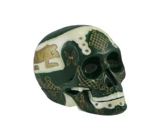 Green Gold White Celtic Lion Skull Trinket Box Curio