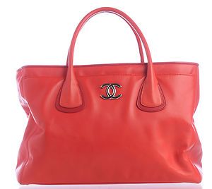 Chanel Executive Cerf Tote Leather Handbag Authentic Jumbo Red