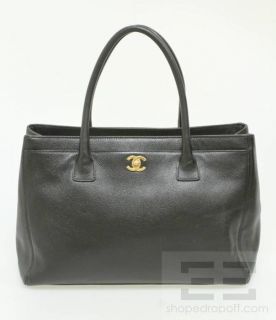 Chanel Black Caviar Leather 22K Gold Plated Cerf Tote Bag