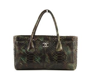 Chanel Green / Brown Python Cerf Satchel Tote Bag