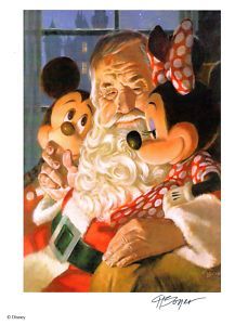 Art of Charles Boyer Disneyland Mickey w Santa Christmas Print Signed 