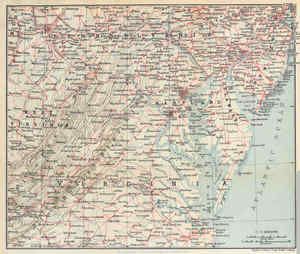 USA East Central Railroads Old Vintage Map 1909