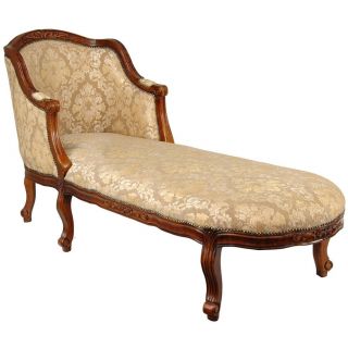 Oriental Furniture Queen Anne Chaise Lounge Beige Damask
