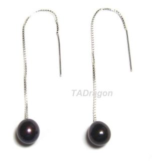 aaa black pearl 925 silver box chain earring threads