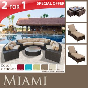   Wicker Sofa Furniture Patio Dining Set 7pc 2 Lounge Chaises