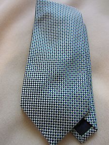 Charles Tyrwhitt Green Blue White Check Pattern Woven Silk Tie Made in 