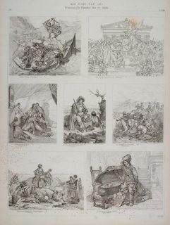 1870 Lithograph French Painting Cromwell Paul Delaroche Battle Assoum 