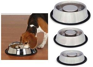   Steel Bowl Slow Feed Stop Brake Dog Pet Eating Too Fast New