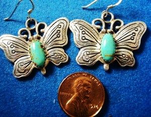 vintage ESTATE CHARLES JOHNSON STERLING SILVER TURQUOISE BUTTERFLY 
