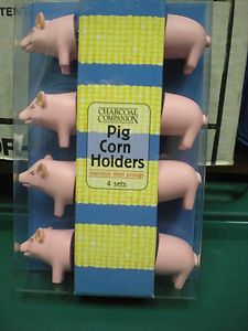 SET OF 4 CHARCOAL COMPANION PIG CORN ON THE COB HOLDERS STAINLESS 