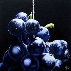 Suspended Grapes Food Fruits Original Oil Still Life 6x6 by JP 