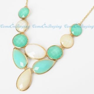 Fashion Golden Chain Water Drop Oval White & Green Resin Beads Pendant 