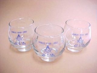   Glass 1979 A F A M Charles River Lodge Masonic Mason Glasses
