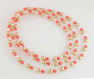 44 Czech Champagne Glass Faux Pearl & Coral Glass Bead Necklace