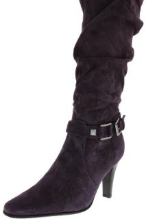 White Mountain New Cheeky Purple Suede Heels Belted Mid Calf Boots 