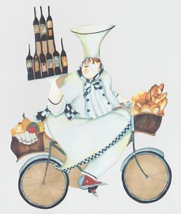 Chef Wine on Bike Kitchen Wallpaper Border Cut Outs