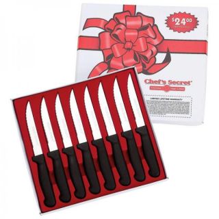 Chefs Secret by Maxam 8 PC Steak Knife Set Sharp Surgical Stainless 