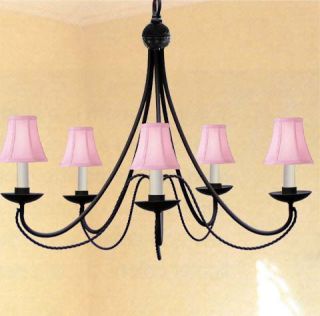   COLLECTION COUNTRY FRENCH STYLE WROUGHT IRON 5 LIGHTS PINK SHADES