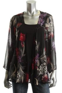 Status by Chenault New Printed Sheer Floral Print Open Front Blouse 