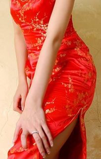 New Silk Red with Golden Cherry Blossom Long Dress 40