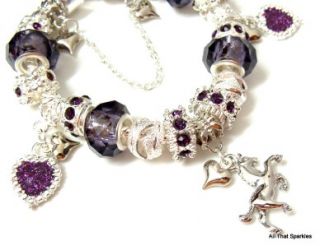 purple horse child girls charm bracelet fit pandora